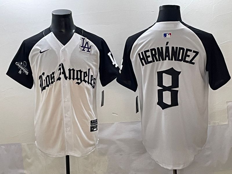 Men 2025 Los Angeles Dodgers #8 Hernandez White black Five generations Joint Name Nike MLB Jersey style 52613
